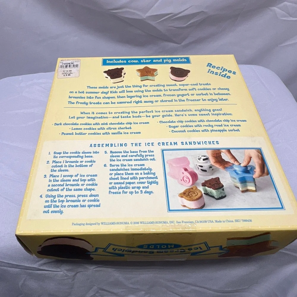 Williams Sonoma Tavolo Ice Cream Sandwich Molds Set of 3 Animal Kitchen‎ Gadget